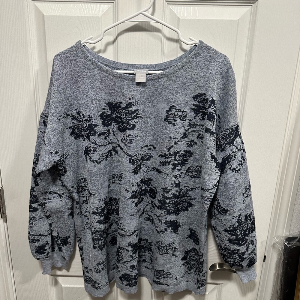Chico's Navy Floral blue/navy sweater